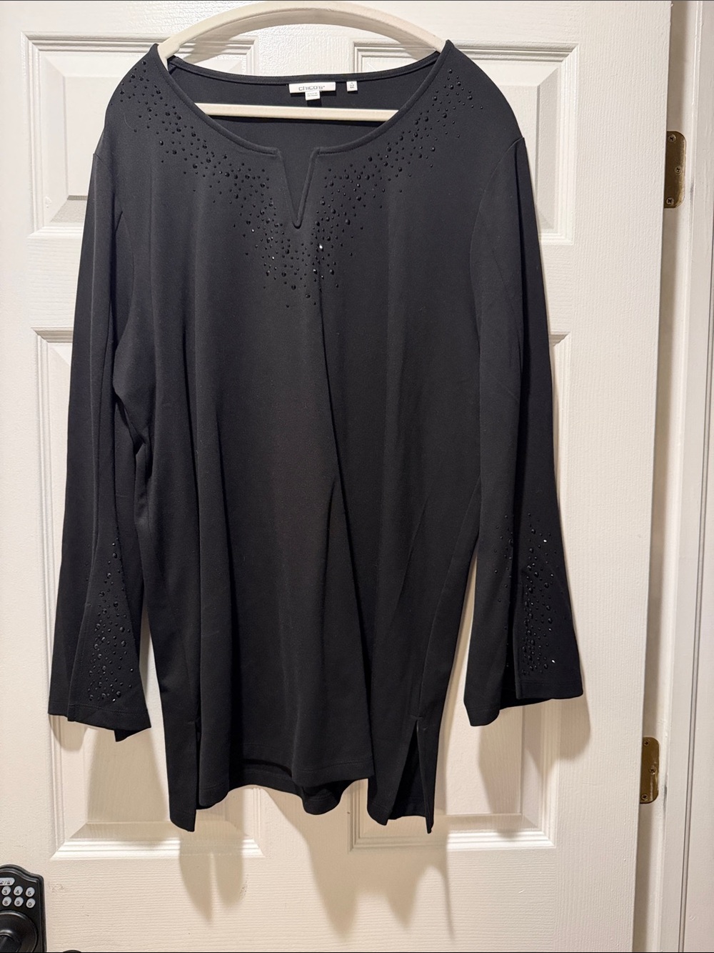Chico’s Black Crystal-Trim V-Notch Tunic